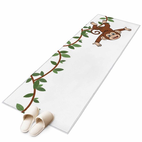 Area Rugs 2x6, Cartoon Funny Monkey Green Leaves on White Non Slip Washable Rug Indoor Carpet Soft Floor Rugs for Home Living Room Bedroom Dining Room Office