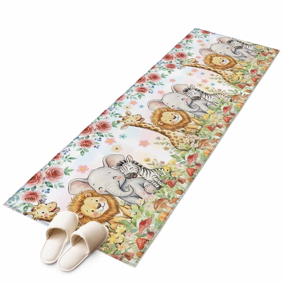 Area Rugs 2x6, Children's Day Lions Elephants Non Slip Washable Rug Indoor Carpet Soft Floor Rugs for Home Living Room Bedroom Dining Room Office