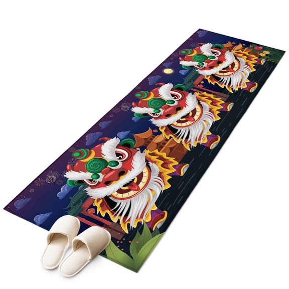 Area Rugs 2x6, Chinese Wind Lion Dance Non Slip Washable Rug Indoor Carpet Soft Floor Rugs for Home Living Room Bedroom Dining Room Office