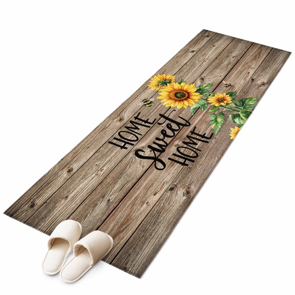 Area Rugs 2x6, Country Sunflower Bee Green Leaves Non Slip Washable Rug Indoor Carpet Soft Floor Rugs for Home Living Room Bedroom Dining Room Office