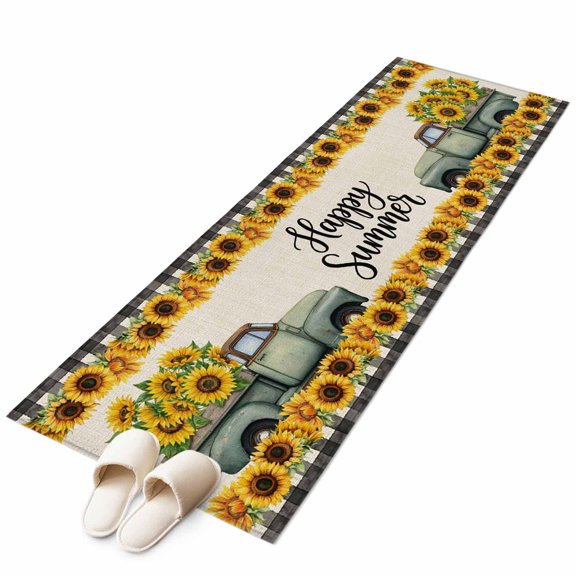 Area Rugs 2x6, Farm Truck Sunflower on Burlap Non Slip Washable Rug Indoor Carpet Soft Floor Rugs for Home Living Room Bedroom Dining Room Office