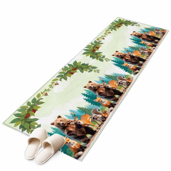 Area Rugs 2x6, Forest Bear Deer Fox Squirrel Non Slip Washable Rug Indoor Carpet Soft Floor Rugs for Home Living Room Bedroom Dining Room Office
