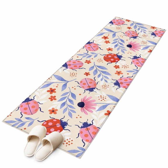 Area Rugs 2x6, Pastoral Ladybug Cute Flower Non Slip Washable Rug Indoor Carpet Soft Floor Rugs for Home Living Room Bedroom Dining Room Office