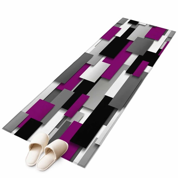 Area Rugs 2x6, Purple Gray Black Grid Lattice Non Slip Washable Rug Indoor Carpet Soft Floor Rugs for Home Living Room Bedroom Dining Room Office