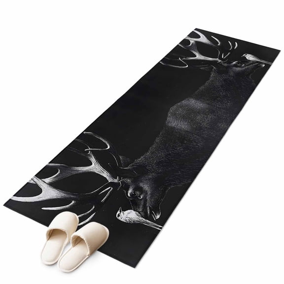 Area Rugs 2x6, Retro Antelope Bird on Black Non Slip Washable Rug Indoor Carpet Soft Floor Rugs for Home Living Room Bedroom Dining Room Office