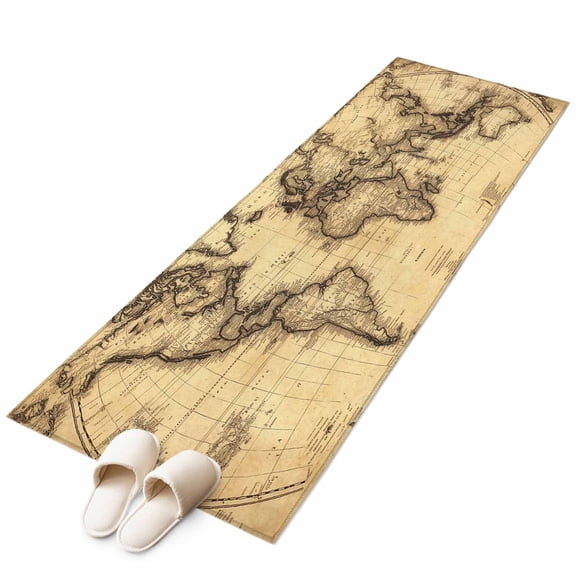 Area Rugs 2x6, Retro Yellow World Map North America Asia Non Slip Washable Rug Indoor Carpet Soft Floor Rugs for Home Living Room Bedroom Dining Room Office