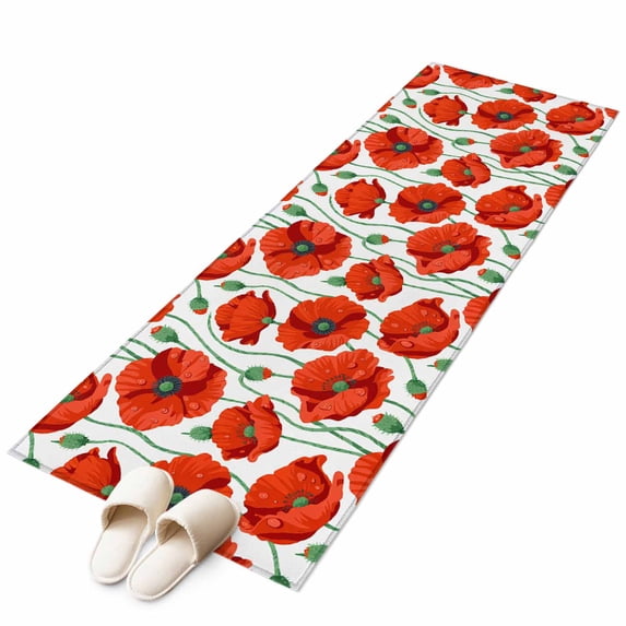 Area Rugs 2x6, Spring Red Poppy Flower with Drop Non Slip Washable Rug ...