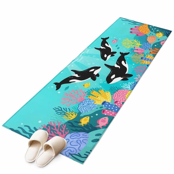 Area Rugs 2x6, Summer Cartoon Tiger Whales Coral Fish Non Slip Washable Rug Indoor Carpet Soft Floor Rugs for Home Living Room Bedroom Dining Room Office