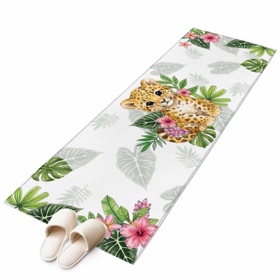 Area Rugs 2x6, Summer Cute Tiger Tropical Plant Non Slip Washable Rug Indoor Carpet Soft Floor Rugs for Home Living Room Bedroom Dining Room Office