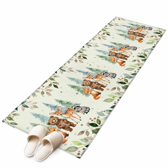 Area Rugs 2x6, Summer Forests Bear Fox Raccoon Non Slip Washable Rug Indoor Carpet Soft Floor Rugs for Home Living Room Bedroom Dining Room Office