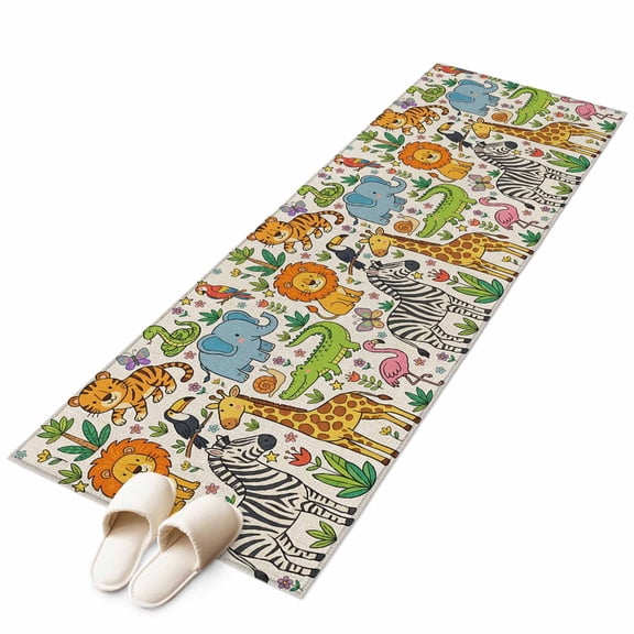 Area Rugs 2x6, Vintage Cartoons Lions Tigers Giraffes Non Slip Washable Rug Indoor Carpet Soft Floor Rugs for Home Living Room Bedroom Dining Room Office