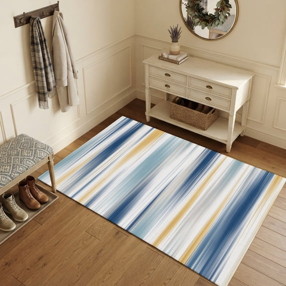 Area Rugs 3'x5', Blue Grey Abstract Art Carpet Runner Indoor Outdoor Rugs Home Decor Aesthetic, Farmhouse Stripes Modern Art Non Slip Mats Washable Accent Rug for Living Room Bedroom