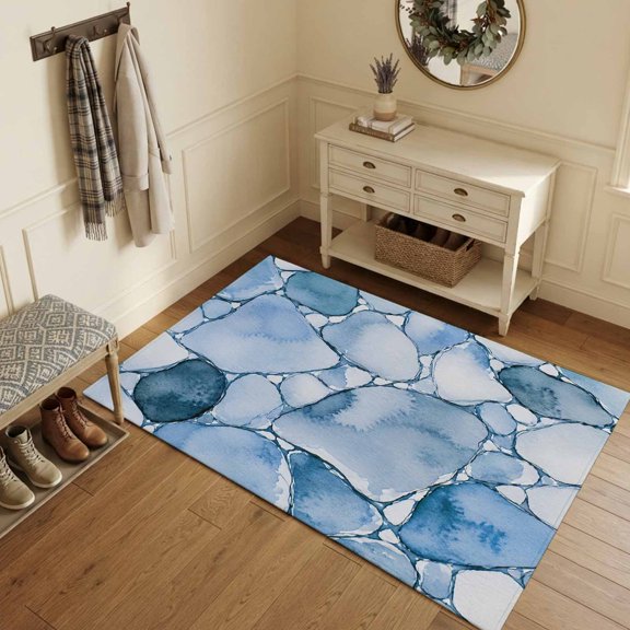 Area Rugs 3'x5', Blue Marble Texture Carpet Runner Indoor Outdoor Rugs Home Decor Aesthetic, Modern Minimalism Stone Geometric Non Slip Mats Washable Accent Rug for Living Room Bedroom