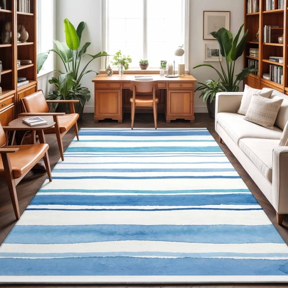 Area Rugs 3'x5', Blue Teal Striped Carpet Runner Indoor Outdoor Rugs Home Decor Aesthetic, Farmhouse Stripes Modern Art Non Slip Mats Washable Accent Rug for Living Room Bedroom