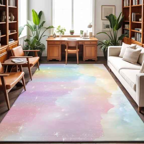 Area Rugs 3'x5', Colorful Ombre Carpet Runner Indoor Outdoor Rugs Home Decor Aesthetic, Pink Sky Modern Abstract Art Gradient Non Slip Mats Washable Accent Rug for Living Room Bedroom
