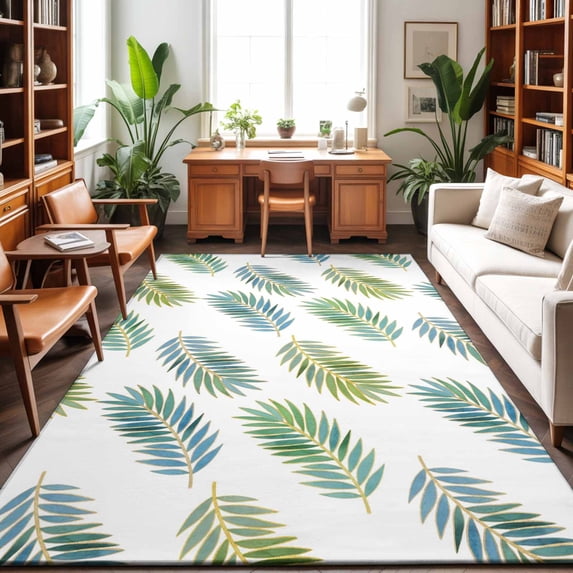 Area Rugs 3'x5', Green Blue Palm Leaf Carpet Runner Indoor Outdoor Rugs Home Decor Aesthetic, Summer Botanical Tropical Plants Non Slip Mats Washable Accent Rug for Living Room Bedroom