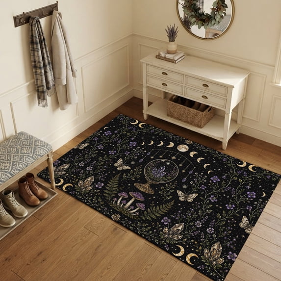 Area Rugs 3'x5', Mystic Flowers Carpet Runner Indoor Outdoor Rugs Home Decor Aesthetic, Retro Farmhouse Botanical Plants Butterfly Non Slip Mats Washable Accent Rug for Living Room Bedroom