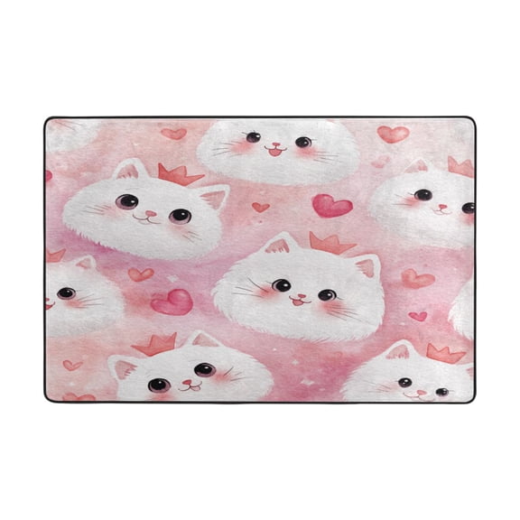 Area Rugs 36"x24" Indoor Non-Slip Wear Resistant Floor Mats Soft Large Carpets for Living Room Bedroom Home Decor Washable Rug Cat Faces and Pink Hearts
