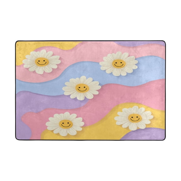 Area Rugs 36"x24" Indoor Non-Slip Wear Resistant Floor Mats Soft Large Carpets for Living Room Bedroom Home Decor Washable Rug Cute Adorable Smiling Daisies