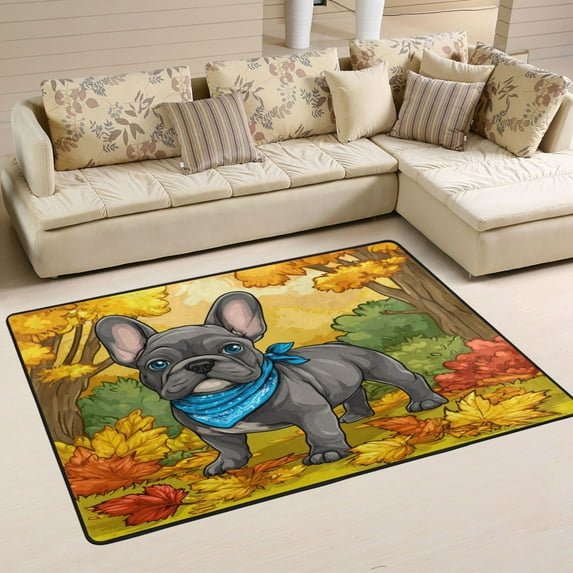 Area Rugs 36"x24" Indoor Non-Slip Wear Resistant Floor Mats Soft Large Carpets for Living Room Bedroom Home Decor Washable Rug Cute Gray French Bulldog