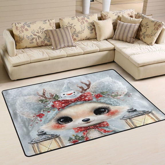 Area Rugs 36"x24" Indoor Non-Slip Wear Resistant Floor Mats Soft Large Carpets for Living Room Bedroom Home Decor Washable Rug Cute Kawaii Fox Pattern