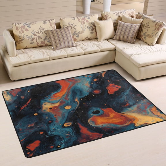 Area Rugs 36"x24" Indoor Non-Slip Wear Resistant Floor Mats Soft Large Carpets for Living Room, Bedroom, Home Decor Washable Rug Dark Color Fluid Marbled
