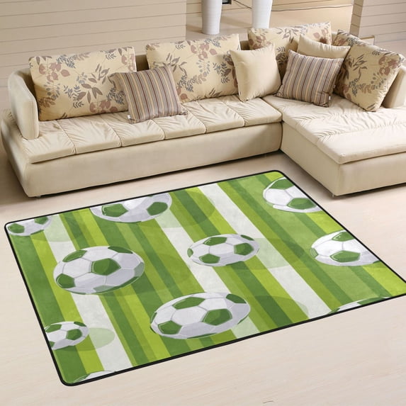 Area Rugs 36"x24" Indoor Non-Slip Wear Resistant Floor Mats Soft Large Carpets for Living Room Bedroom Home Decor Washable Rug Green Footballs Pattern