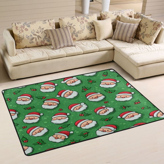 Area Rugs 36"x24" Indoor Non-Slip Wear Resistant Floor Mats Soft Large Carpets for Living Room Bedroom Home Decor Washable Rug Green Pattern Of Cartoon Faces