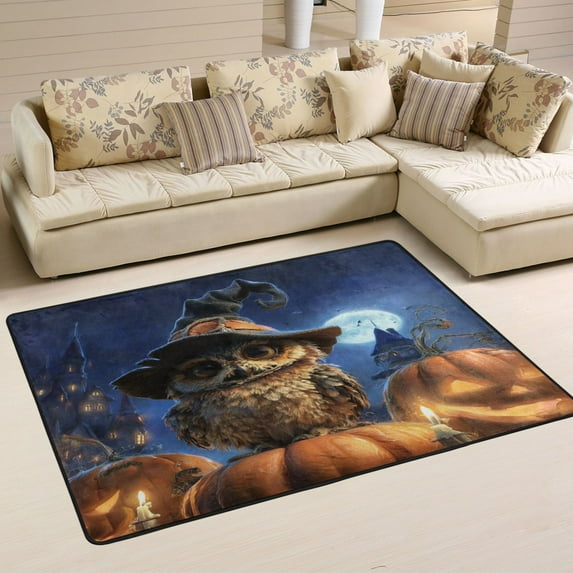 Area Rugs 36"x24" Indoor Non-Slip Wear Resistant Floor Mats Soft Large Carpets for Living Room Bedroom Home Decor Washable Rug Halloween Pumpkins and Owl