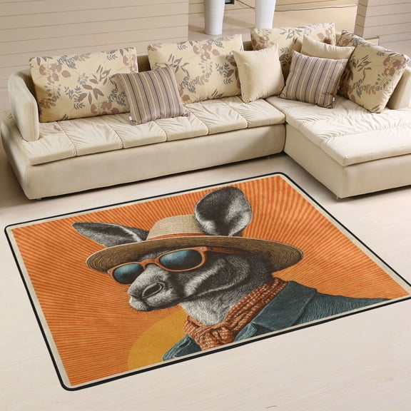 Area Rugs 36"x24" Indoor Non-Slip Wear Resistant Floor Mats Soft Large Carpets for Living Room Bedroom Home Decor Washable Rug Kangaroo Wearing Sunglasses