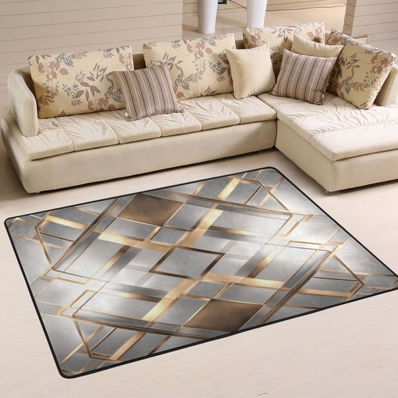 Area Rugs 36"x24" Indoor Non-Slip Wear Resistant Floor Mats Soft Large Carpets for Living Room Bedroom Home Decor Washable Rug Layered Diamond Pattern