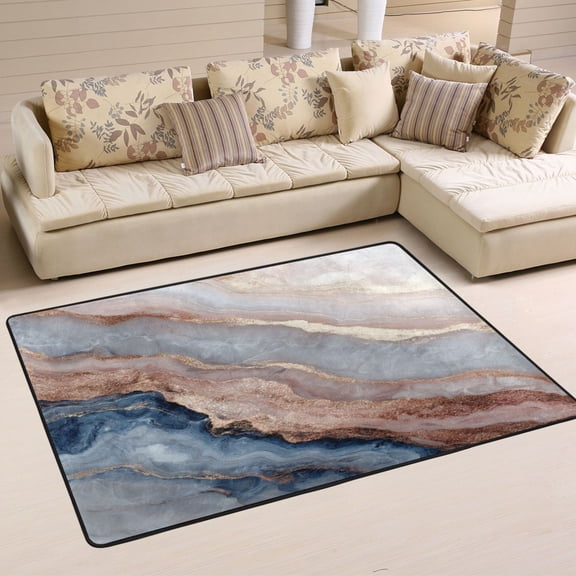 Area Rugs 36"x24" Indoor Non-Slip Wear Resistant Floor Mats Soft Large Carpets for Living Room Bedroom Home Decor Washable Rug Pastel Agate Gilded Veil
