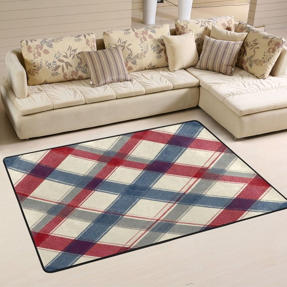 Area Rugs 36"x24" Indoor Non-Slip Wear Resistant Floor Mats Soft Large Carpets for Living Room Bedroom Home Decor Washable Rug Red-blue Diagonal Lines