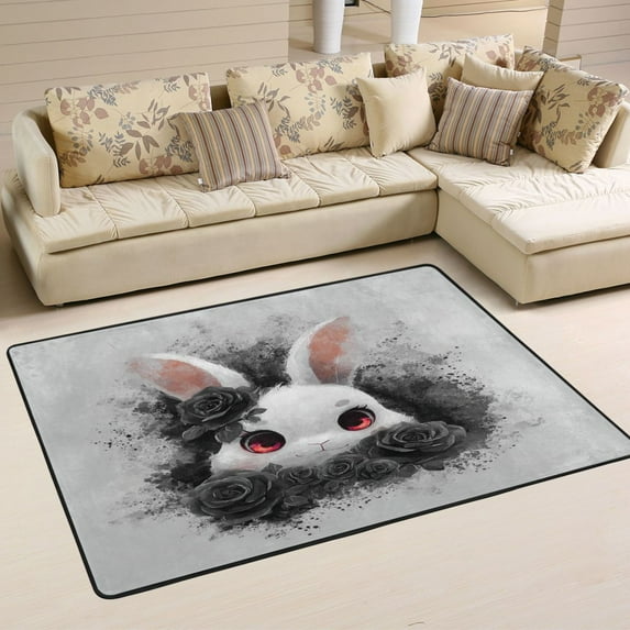 Area Rugs 36"x24" Indoor Non-Slip Wear Resistant Floor Mats Soft Large Carpets for Living Room Bedroom Home Decor Washable Rug Red-eyed Rabbit Pattern