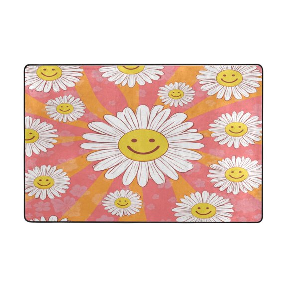 Area Rugs 36"x24" Indoor Non-Slip Wear Resistant Floor Mats Soft Large Carpets for Living Room Bedroom Home Decor Washable Rug Smiley Face on Orange Background