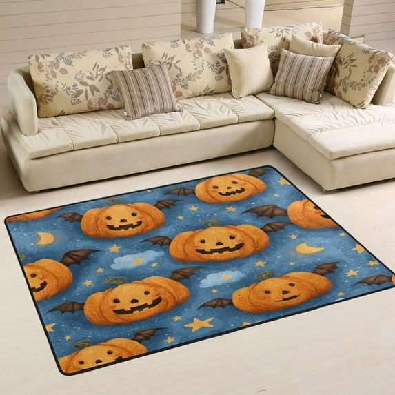 Area Rugs 36"x24" Indoor Non-Slip Wear Resistant Floor Mats Soft Large Carpets for Living Room Bedroom Home Decor Washable Rug Spooky Evil Pumpkin Designs