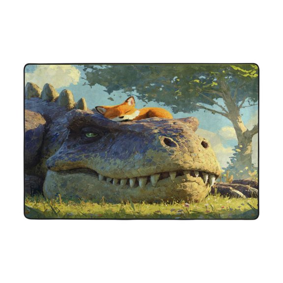 Area Rugs 36"x24" Indoor Non-Slip Wear Resistant Floor Mats Soft Large Carpets for Living Room Bedroom Home Decor Washable Rug Tyrannosaurus Rex and Fox