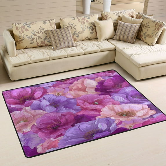 Area Rugs 36"x24" Indoor Non-Slip Wear Resistant Floor Mats Soft Large Carpets for Living Room Bedroom Home Decor Washable Rug Vibrant Fantasy Rose Pattern