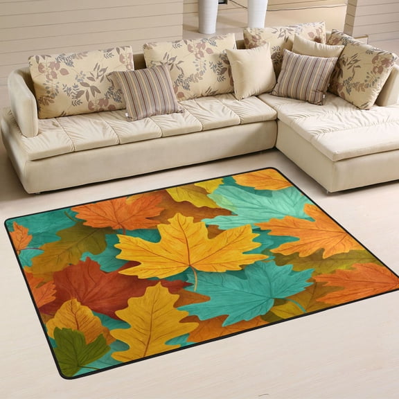 Area Rugs 36"x24" Indoor Non-Slip Wear Resistant Floor Mats Soft Large Carpets for Living Room Bedroom Home Decor Washable Rug Vibrant Maple Leaves Pattern