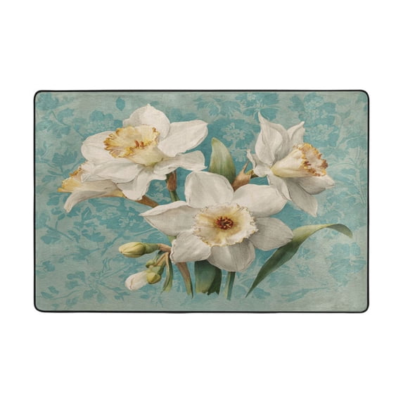Area Rugs 36"x24" Indoor Non-Slip Wear Resistant Floor Mats Soft Large Carpets for Living Room Bedroom Home Decor Washable Rug Vintage Watercolor White Daffodils