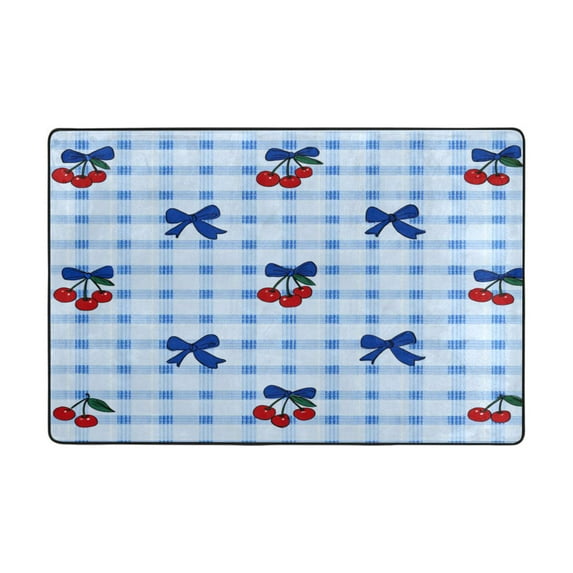 Area Rugs 36"x24" Indoor Non-Slip Wear Resistant Floor Mats Soft Large Carpets for Living Room Bedroom Home Decor Washable Rug Cherry and Blue Bows