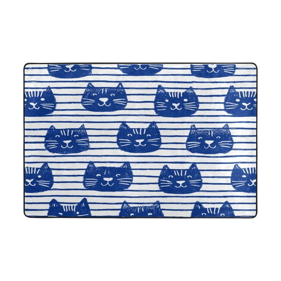 Area Rugs 36"x24" Indoor Non-Slip Wear Resistant Floor Mats Soft Large Carpets for Living Room Bedroom Home Decor Washable Rug Cute Cat Faces in Blue