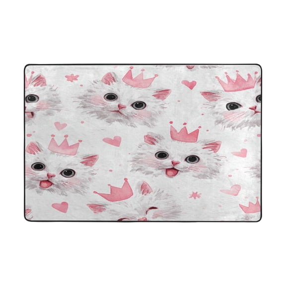 Area Rugs 36"x24" Indoor Non-Slip Wear Resistant Floor Mats Soft Large Carpets for Living Room Bedroom Home Decor Washable Rug Cute Crown Cats