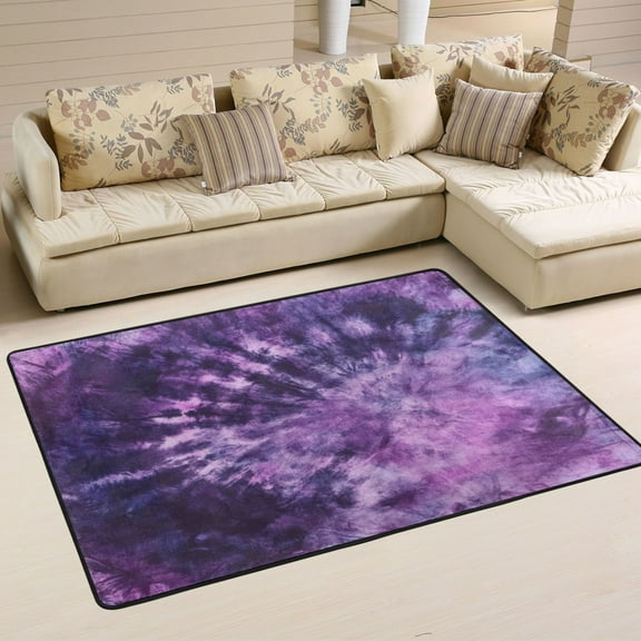 Area Rugs 36"x24" Indoor Non-Slip Wear Resistant Floor Mats Soft Large Carpets for Living Room, Bedroom, Home Decor Washable Rug Dark Purple Tie-dye