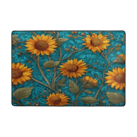 Area Rugs 36"x24" Indoor Non-Slip Wear Resistant Floor Mats Soft Large Carpets for Living Room Bedroom Home Decor Washable Rug Detailed Sunflowers