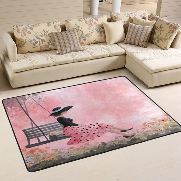 Area Rugs 36"x24" Indoor Non-Slip Wear Resistant Floor Mats Soft Large Carpets for Living Room Bedroom Home Decor Washable Rug Elegant Lady