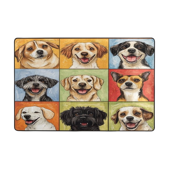 Area Rugs 36"x24" Indoor Non-Slip Wear Resistant Floor Mats Soft Large Carpets for Living Room Bedroom Home Decor Washable Rug Nine-square Grid Dogs