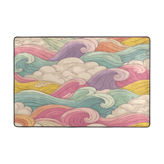 Area Rugs 36"x24" Indoor Non-Slip Wear Resistant Floor Mats Soft Large Carpets for Living Room Bedroom Home Decor Washable Rug Pastel-colored Waves