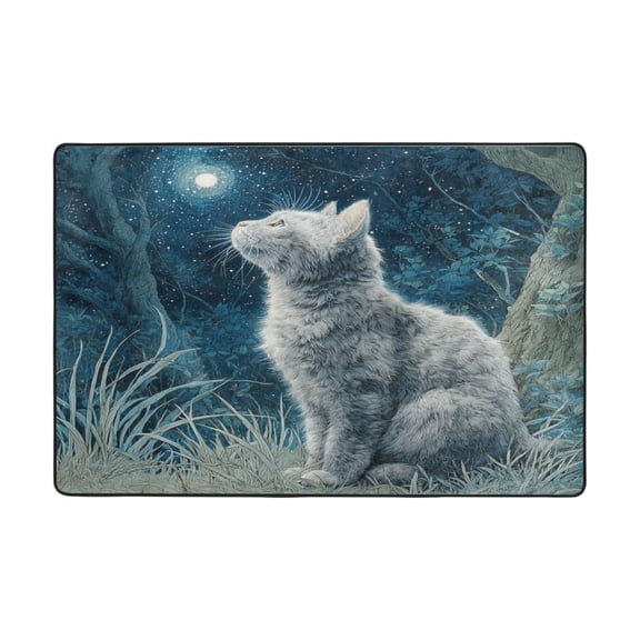 Area Rugs 36"x24" Indoor Non-Slip Wear Resistant Floor Mats Soft Large Carpets for Living Room Bedroom Home Decor Washable Rug Silver Cat