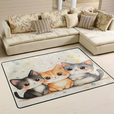 Area Rugs 36"x24" Indoor Non-Slip Wear Resistant Floor Mats Soft Large Carpets for Living Room, Bedroom, Home Decor Washable Rug Three Cute Cats